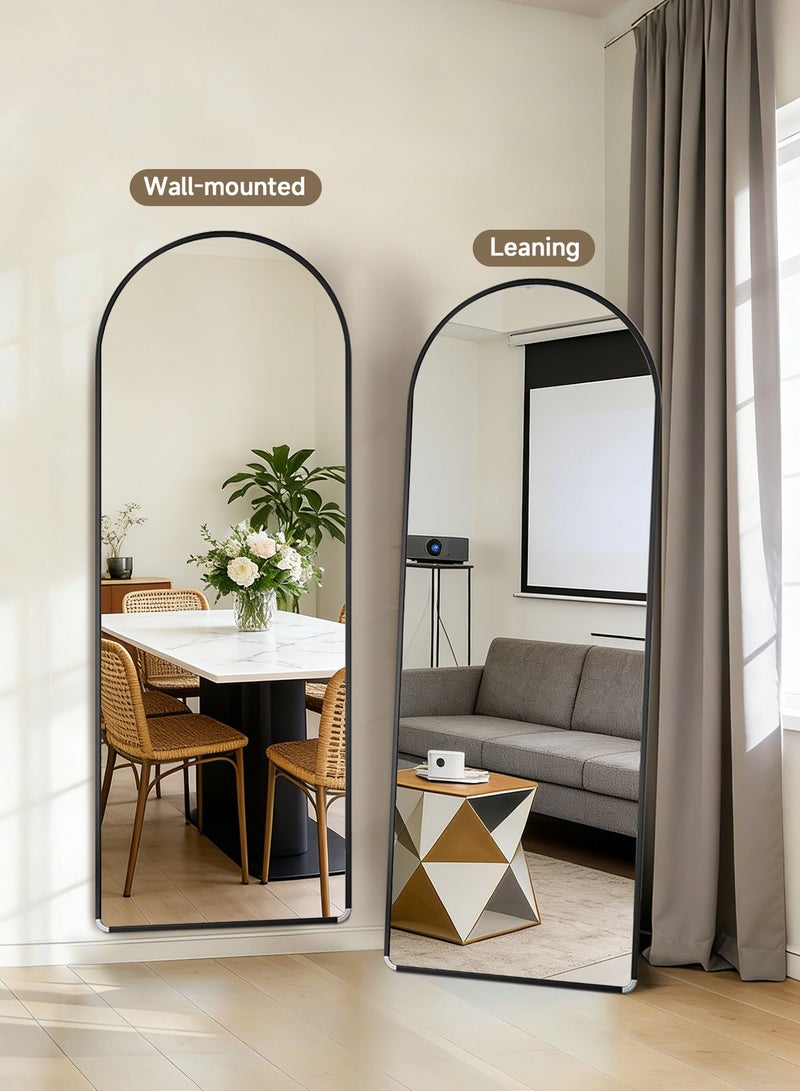 أركايوبتيركس مرآة بطول 120 × 30 سم مع قمة مقوسة وحواف مستديرة - للتثبيت على الحائط أو الإسناد على الحائط، إطار أسود لغرفة المعيشة وغرفة النوم وغرفة الملابس (أسود) - Image 5